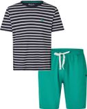 Phil & Co. Berlin Phil & Co Heren Shortama Korte Pyjama Set Donkerblauw/Groen Gestreept - Maat L