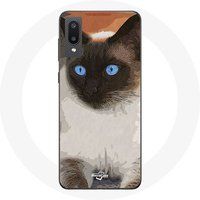 Maniacase Etui voor Samsung Galaxy A02 Zwart wit Siamese kat blauwe ogen
