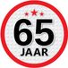 Bellatio Decorations 65 jaar leeftijd sticker - rond - Dia 15 cm - 65 jaar verjaardag - jubileum - leeftijd versiering