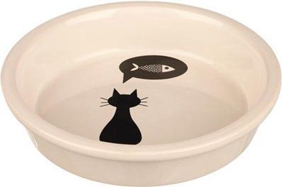 Trixie Voerbak Keramiek Wit met Silhouette Kat - 13 cm - 250 ML