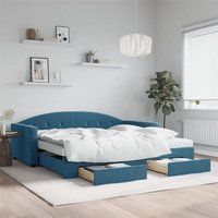 vidaXL Slaapbank met onderschuifbed en lades 100x200 cm fluweel blauw