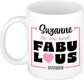 Bellatio Decorations Naam mok Suzanne - wit - Fabulous - keramiek - 300 ml - cadeau collega beker - cadeau
