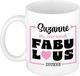 Bellatio Decorations Naam mok Suzanne - wit - Fabulous - keramiek - 300 ml - cadeau collega beker - cadeau