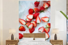 Nr1Wallpaper Behang - Fotobehang Aardbei - Fruit - Marmer - Breedte 145 cm x hoogte 220 cm