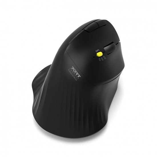 Port Designs 900719 Ergonomische Muis - Rechtshandig - RF-draadloos + Bluetooth - Optisch - 1600 DPI - Zwart