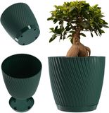 Merkloos KADAX Bloempot met onderzetter, plantenpot in driedimensionale golfvorm, kunststof plantenpot, decoratieve pot voor bloemen, cactussen en kruiden (27 cm, groen)