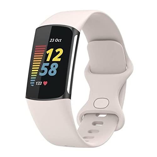 By Qubix Qubix - Fitbit Charge 5 Sportbandje met dubbele lus - Maanwit - Maat: S