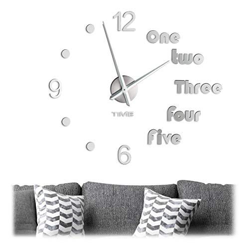 Relaxdays Wandklok DIY - Zilver - 3D - Groot - Modern