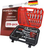 FAMEX 555-50 Jeu de douilles et d'embouts 1/2", 1/4", 3/8", 219 pièces, en acier au chrome-vanadium