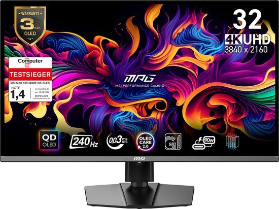 MSI MPG 321URXDE QD-OLED computer monitor 80 cm (31.5\") 3840 x 2160 Pixels 4K Ultra HD Zwart