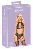 kissable Bloemenstijl Lingerie Halternek Set Zwart S/M