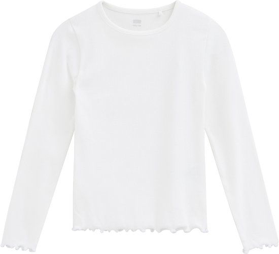 WE Fashion Meisjes T-shirt van ribstof - Wit - Maat 134/140