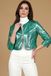 D'Arienzo Veste courte cuir laminé turquoise style Boléro col rond, Taille S, Couleur Turquoise