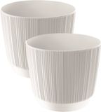 Prosperplast Carf-Stripe Plantenpot - 2 Stuks - Ø15 cm - Parel Wit