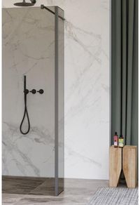 FortiFura Galeria zijwand - 30x200cm - glas rook - 8mm - met hoekprofiel - PVD - geborsteld gunmetal (antraciet)
