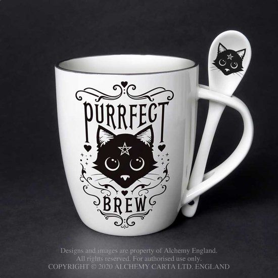 Alchemy England Purrfect Brew Kop wit-zwart Porselein