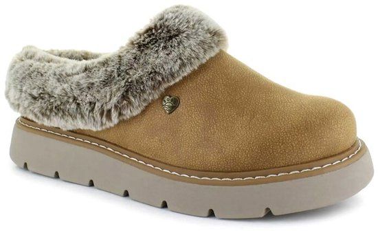Skechers Sloffen Vrouwen - Maat 41 - Bruin - Synthetisch - Imitatiebont - Harde zool - Instappers - 41 EU