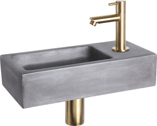 Differnz Fonteinset Ravo Rechthoek 38.5x18.5x9 Beton Donkergrijs Geborsteld Goud