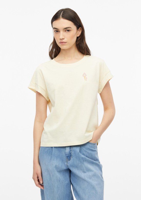 s.Oliver T-shirt Vrouwen Lichtbeige Katoen Ronde Hals Korte Mouw Extra Kort Aansluitend Casual