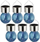 Sunnydays Solar sfeer hanglamp - 20x - tuin - lampenbol - blauw - glas - 9 cm - ophang haakje