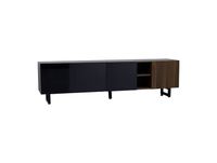 Meuble TV laqué brillant à 4 portes, 180 cm, noir/naturel