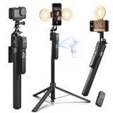 K&F CONCEPT Smart Series Handig statief met ringlicht, 180cm aluminiumlegering met intelligente gezichtsherkenning, compatibel met iPhone/Samsung/Android-telefoons en DJI/Insta-sportcamera's