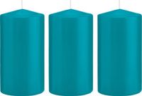 Trend Candles Cilinderkaars/stompkaars - 3x - turquoise - 8 x 15 cm - 69 branduren