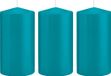 Trend Candles Cilinderkaars/stompkaars - 3x - turquoise - 8 x 15 cm - 69 branduren