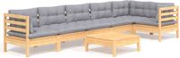vidaXL 7-delige Loungeset met grijze kussens van grenenhout