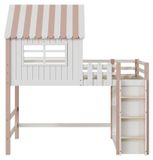 StarTech Roze en wit Kinderbed - Juniorbed - Massief hout - 90 x 200 cm - Veiligheidsladder - Dakschild