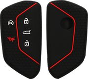 kwmobile autosleutel hoesje geschikt voor VW Golf 8 5-knops Seat Leon MK4 Tarraco Atec hoes - Siliconen autosleutel behuizing - Auto sleutel case met honingraat - Sleuteletui in zwart / rood