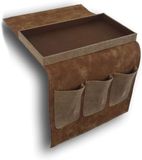 DRW Afstandsbedieningshouder met dienblad voor bank, kunstleer, donkerbruin, 35 x 2 x 70 cm
