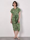 Apricot Palm Leaf Shirt Midi Dress