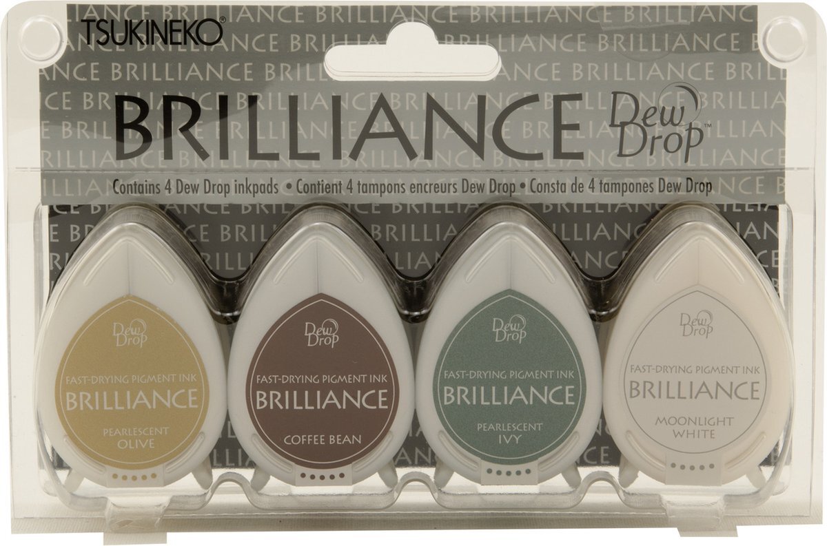 Tsukineko Brilliance Drew Drop stempelinkt set Earth Tone - Olive, Coffee Bean, Ivy en White