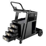 Wiltec laswagen met 4 schuifladen, laskar met vier compartimenten voor lasapparatuur, wagen voor lasmachine en -onderdelen, soldeerstation op wielen, werkplaatswagen voor solderen en lassen