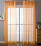 203322 Set transparante gordijnen, set van 2 gordijnen, voor de woonkamer, voile, loodband, H x B 245 x 140 cm, oranje