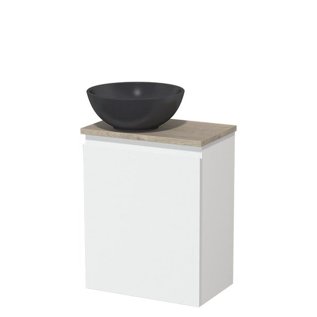 Maxaro Toiletmeubel met Waskom Quartz Modulo Mat Wit Greeploos 41 cm Lichtgrijs Eiken Blad
