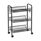Kesper Chariot de cuisine avec 3 paniers & 4 crochets, matériau : métal, dimensions (l x p x h) : 44 x 26 x 63,5 cm, couleur : noir | 91200