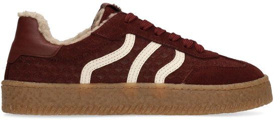 No Stress Dames Burgundy suède sneakers met bontvoering - Maat 38