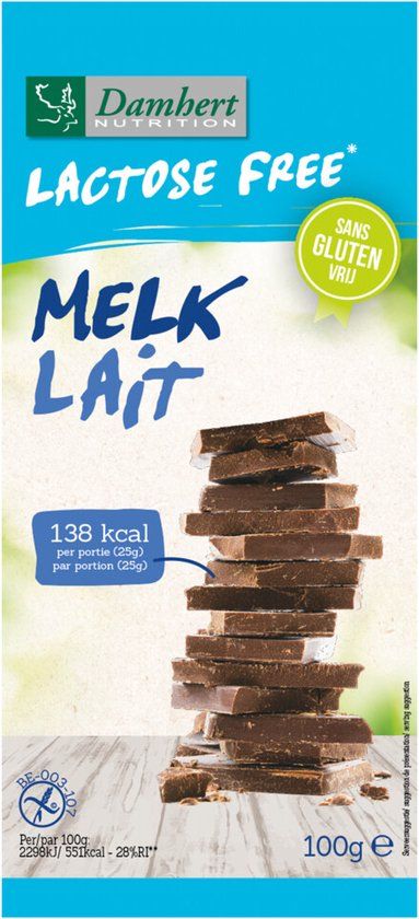 Damhert Chocoladereep Melk Glutenvrij en Lactosevrij 100 gr