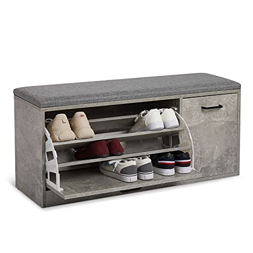 Meerveil Schoenenbank, schoenenrek met zitvlak met schoenenrek van hout, geschikt voor hal en ingang, 100 x 30 x 46 cm (grijs)