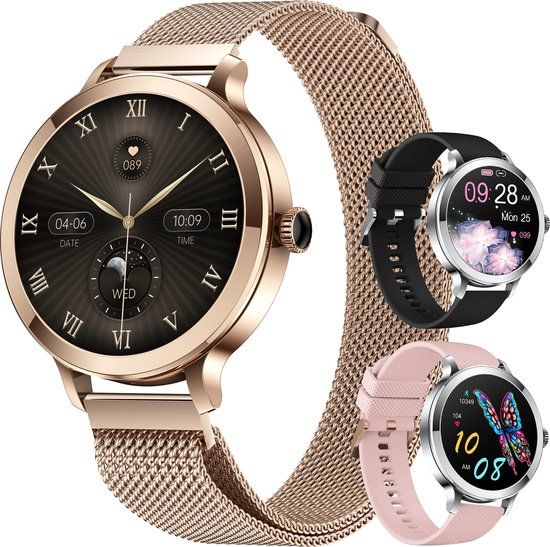Golden Sound AMOLED Smartwatch Dames - 3 extra bandjes - 40mm