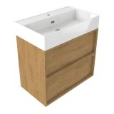 Saniclass Holz Frame Badkamermeubelset - 80x45x72cm - Legend keramische wastafel wit - 1 wasbak - 1 kraangat - 2 lades - mat eiken natural