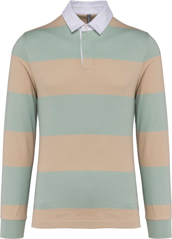 Kariban Gestreepte uniseks polo lange mouwen K285 - Sage / Light Sand Stripes - M