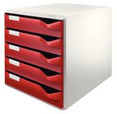 Leitz Postset met 5 laden, ladenset voor het opbergen van documenten en kantoormaterialen, grijs/bordeaux, 52800028