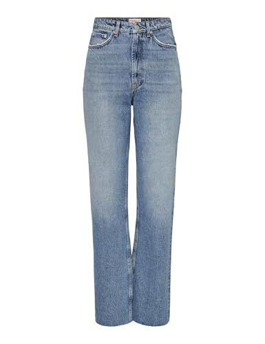 ONLY ONLRILEY High Waist Straight Jeans - Light Blue Denim