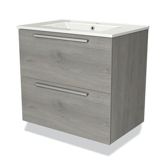 Maxaro Modulo Badkamermeubel - 70cm - Grijs Eiken - 2 Lades - Keramiek Wastafel