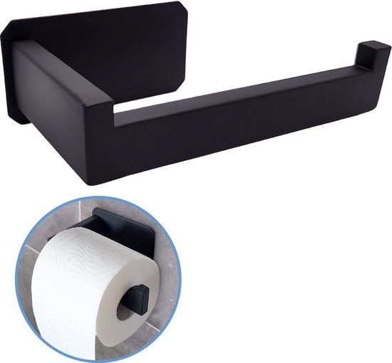 Orca Toilet Accessoires Set Zwart - WC Rolhouder RVS met Handdoekhouder – Zwart