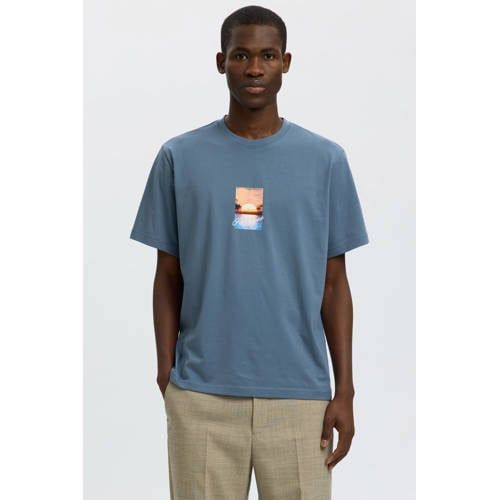 Selected regular T-shirt blauw