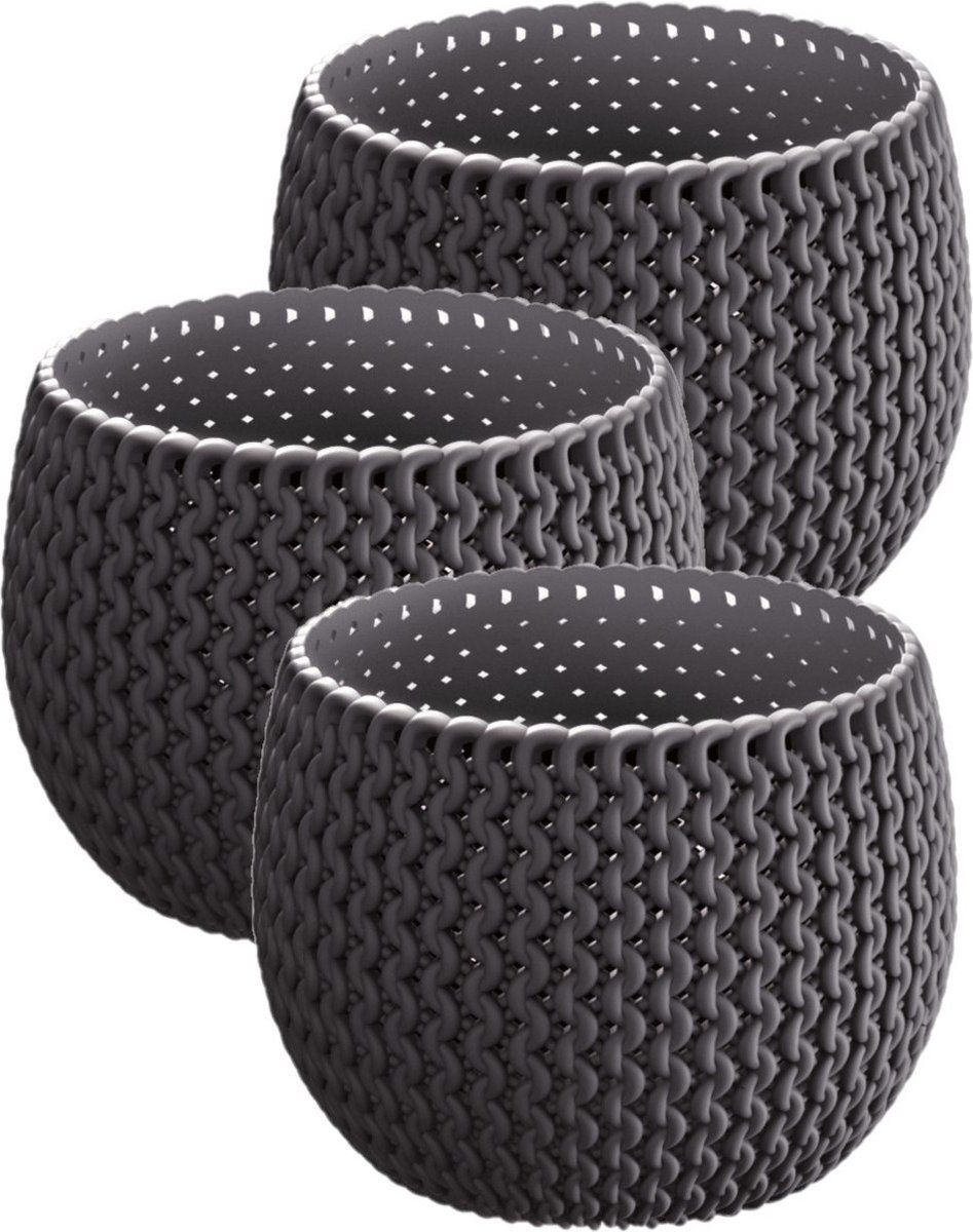 Prosperplast Set van 3x plantenpotten/bloempotten kunststof dia 14.5 cm antraciet grijs